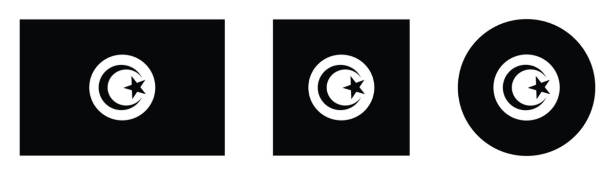 Tunisia flag black and white icon rectangle square and circle vector illustration