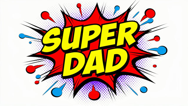 Super Dad Comic Book Style Illustration with Bold Text.