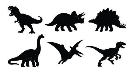 Dinosaur Silhouettes Black Vector Illustration On White Background © MdNirob