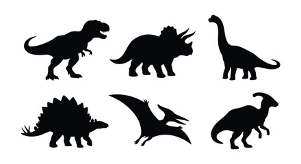 Dinosaur Silhouettes Black Vector Illustration On White Background © MdNirob
