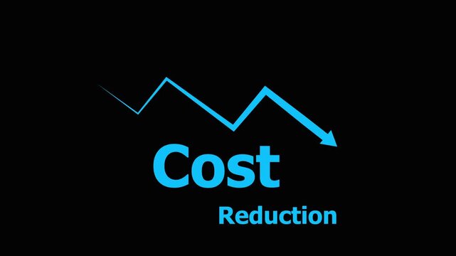 Cost reduction concept with downward trending arrow and graph cost-cutting expense decrease financial savings