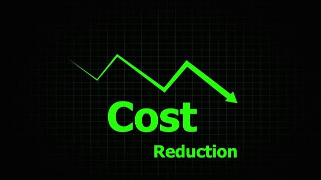 Cost reduction concept with green graph and arrow on black background cost-cutting expense decrease financial savings