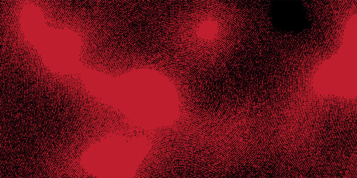 Black Dot Matrix Swirl on Red Abstract Surface with Organic Flowing Forms Creative Illustration eps10