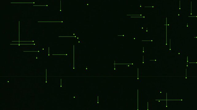 Glowing green circuit board traces pulsing with data flow on dark background, perfect for technology and software product videos