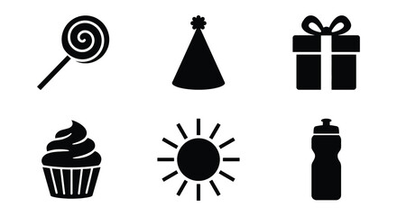 Naklejka premium Collection Of Party Silhouette Icons On A White Background