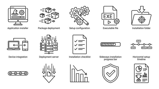 Collection of software development and installation icons.