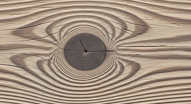 Close-up of coin embedded in wooden plank