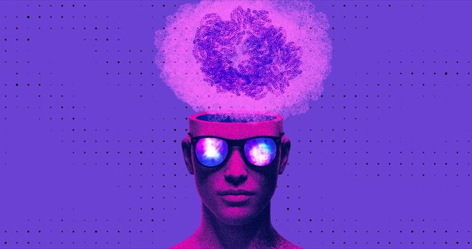 Abstract thinking man face with brain noise