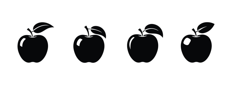 Collection of apple shapes featuring leaves, all on a white canvas
