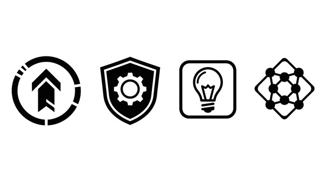 Abstract Black Icon: Upward Arrow within a Broken Circle, Symbolizing Innovation, Progress, and Security