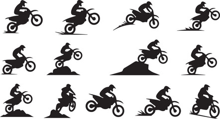 Motocross jump action motorcycle racing silhouette vector set © Vector 4 You