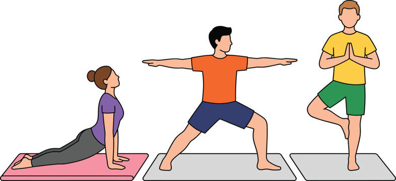 Yoga Poses Illustrated in Flat Vector Style with Minimalist Design and Copy Space