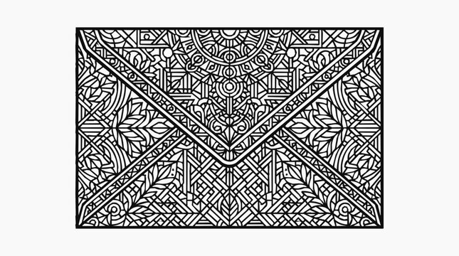 Intricate Mandala Pattern design within an Envelope shape for creative Coloring book activities and artistic stress relief