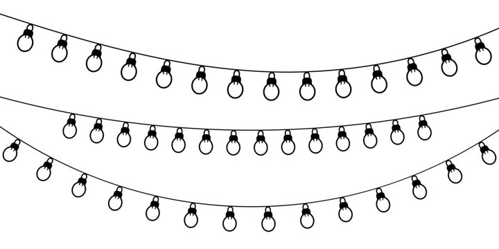 String lights garland outline pattern black and white illustration