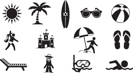 Obraz premium Summer Beach Vacation Icons Set Vector Collection for Design