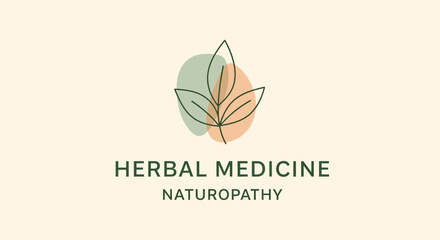 Fototapeta premium Herbal Medicine Logo with Leaf and Abstract Shapes - Natural Health and Wellness Brand Identity