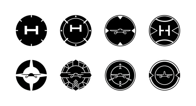 Helicopter Landing Pad Icon Set, Aviation Symbols Collection