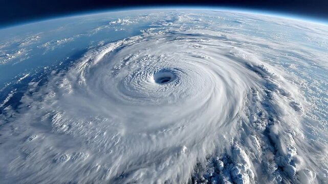 Hurricane Over the Ocean: A breathtaking satellite view reveals a colossal hurricane swirling over the vast blue ocean, its powerful eye a stark symbol of nature's immense force.