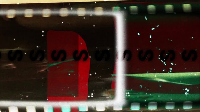 Dark celluloid film strip transition negative reels photographic artistic grainy vintage scratched abstract texture.