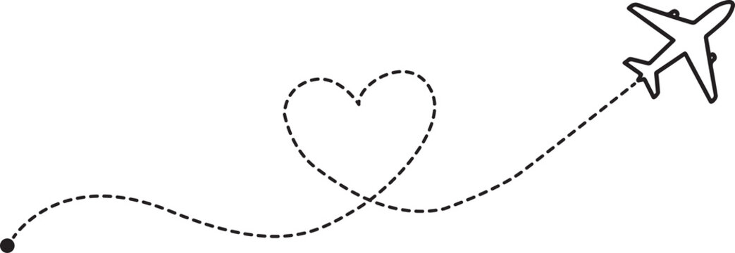 Airplane Flight Path Line Art with Heart Route