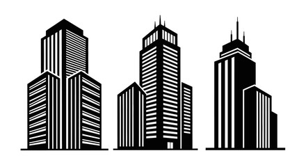 Fototapeta premium Modern Black and White Vector Art of Abstract Skyscrapers with Striped Facades