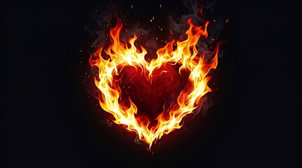 Fototapeta premium Heart Shape Burning with Flames on Black Background