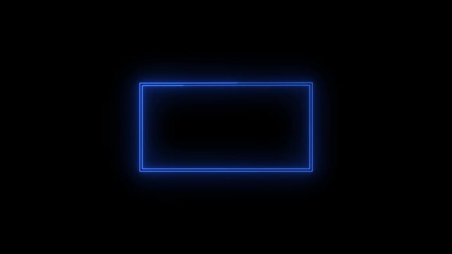 Glowing blue neon rectangular frame animation on a solid black background representing cyberpunk border digital banner text box and tech interface