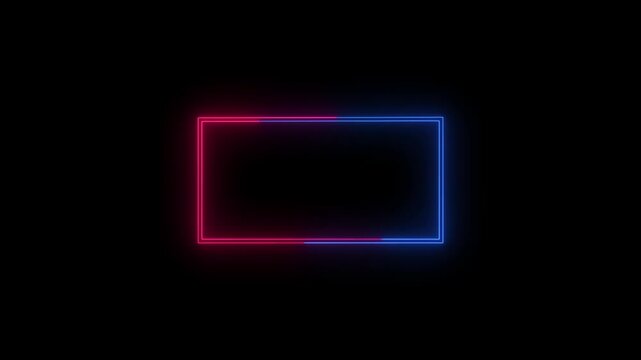 Glowing red and blue neon rectangular frame animation on a solid black background representing dual tone cyberpunk border digital banner text box and tech interface
