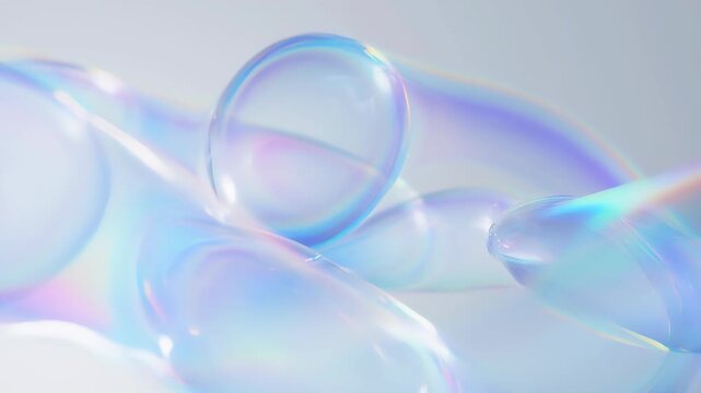 Abstract iridescent soap bubbles on a light gray background
