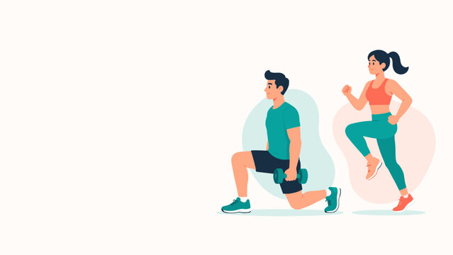 Flat vector illustration of two people doing fitness exercises