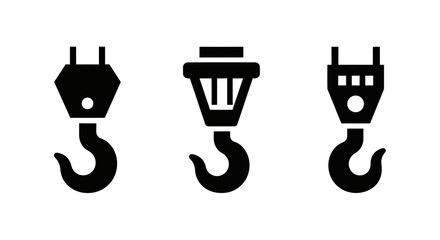 Obraz premium Set of Black Industrial Crane Hooks Icons in Vector Format