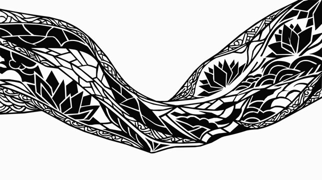 Decorative Tribal Pattern Featuring Lotus Flower Motifs in a Traditional Polynesian Style Tattoo Design with Black and White Geometric Lines