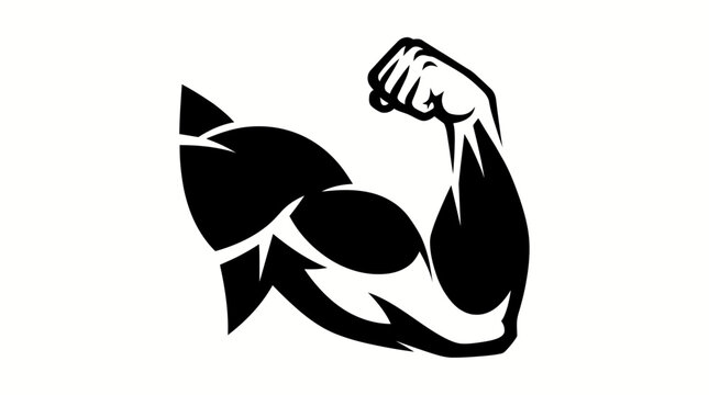 Muscular arm flexing bicep in black silhouette.