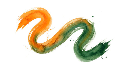 Obraz premium Watercolor brush strokes in orange and green hues on transparent background