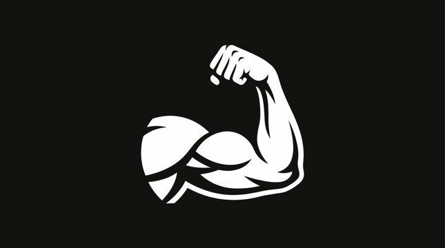 Muscular arm flexing bicep in white.