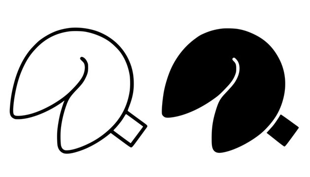Fortune cookie minimalist icon, black and white in outline and silhouette design, for food theme