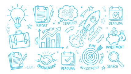 Fototapeta premium Business strategy icons and symbols in doodle style