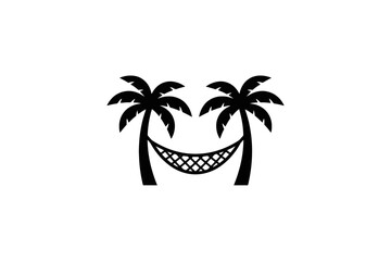 Obraz premium Palm trees and hammock silhouette icon