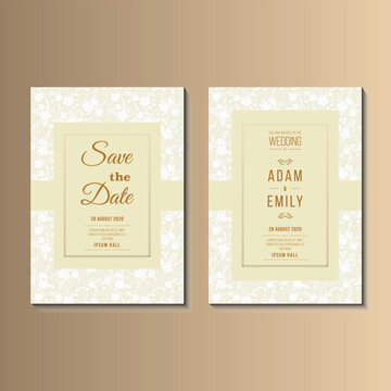 Luxury wedding invitation with gold flowers and gold geometric line design, elegant floral wedding card template, premium wedding invitation set, geometric gold frame invite, printable wedding station