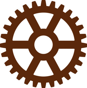 Large brown gear wheel with teeth and transparent background illustration