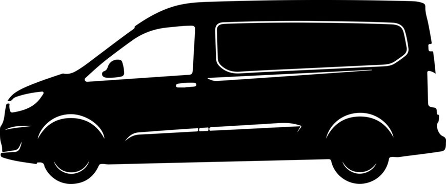 Black van silhouette, vehicle icon, transportation symbol, delivery truck
