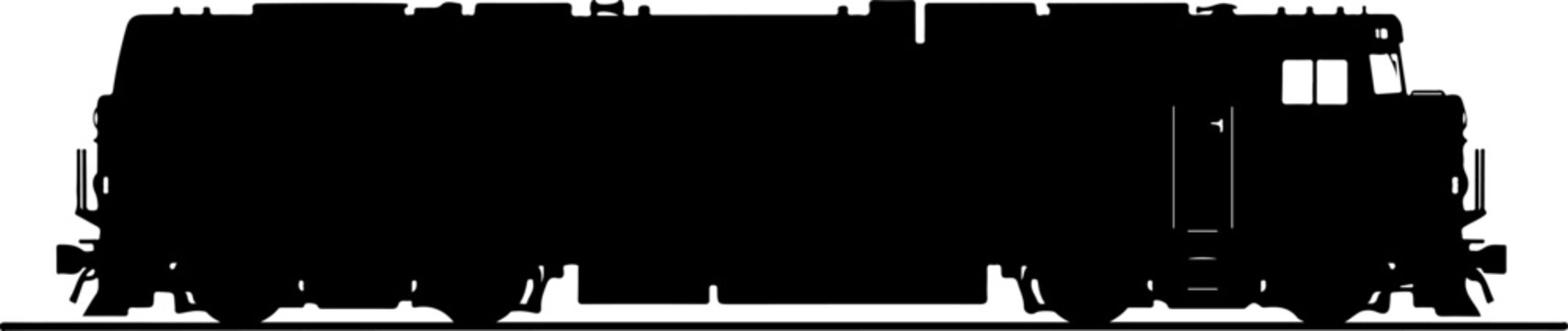 Black silhouette train locomotive, steam engine, railroad vehicle, transportation icon