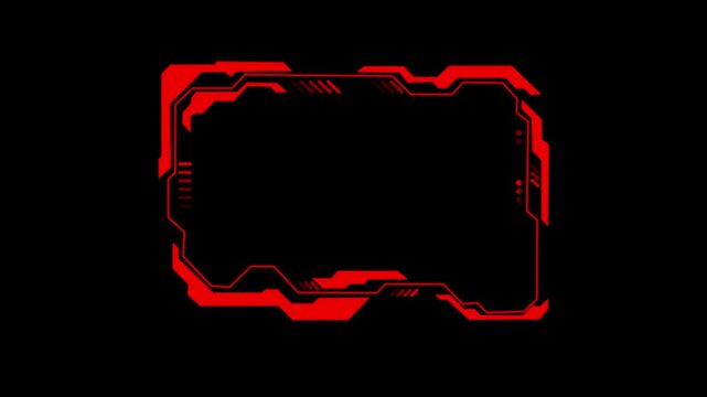 Rectangle frame features glowing red digital borders with complex technological schematics to highlight a focused area for user input in software development or advanced cinematic augmented displays.