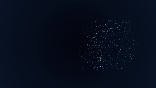 Digital human head silhouette made of binary code and network connections on dark background