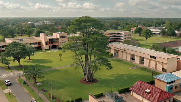 Elevated Perspective of an Academic Institution's Grounds and Architectural Layout in a Capital City