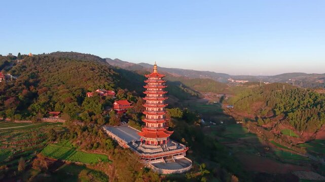 Aerial view of Jinping Mountain in Mizhi County, Yunnan Province