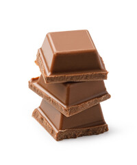 Fototapeta premium Milk chocolate pieces stacking on white background