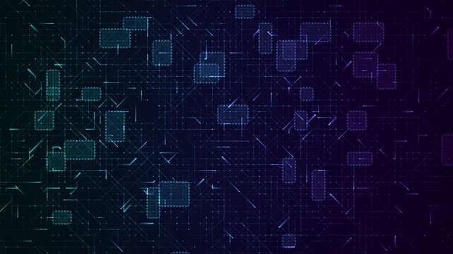 Abstract digital technology background with circuit board pattern and glowing data connections