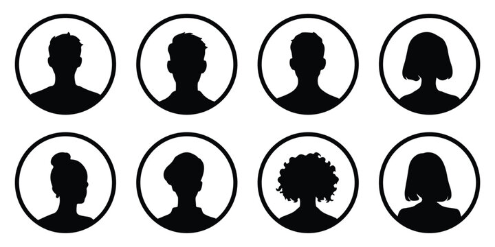 User profile avatar icon set, anonymous person silhouette symbols, social media account member heads and human character portraits. blank and default profile set. 