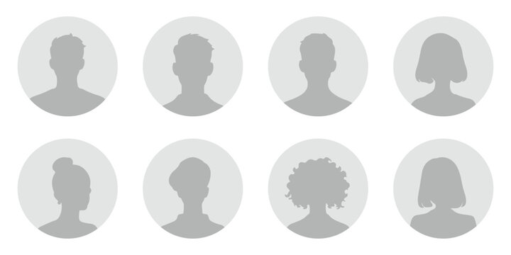 User profile avatar icon set, anonymous person silhouette symbols, social media account member heads and human character portraits. blank and default profile set. 
